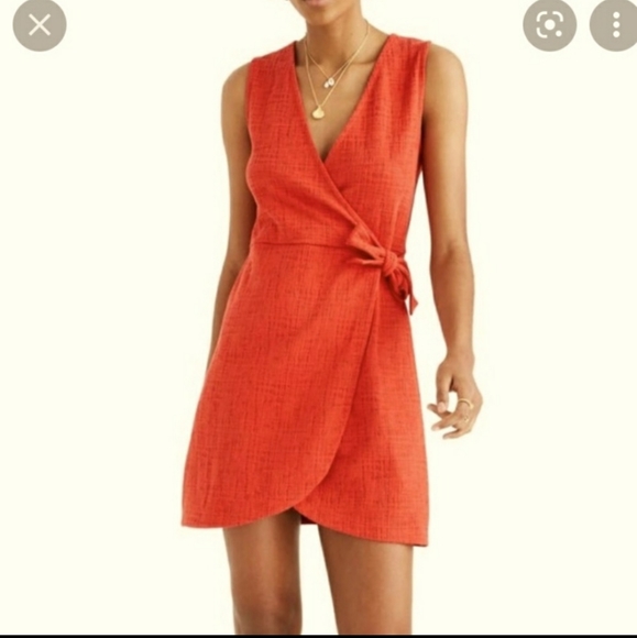 Madewell Dresses & Skirts - Madewell Texture & Thread Orange Wrap Side Cotton Blend Tie Dress